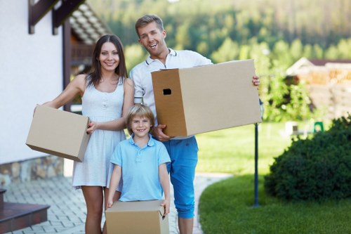 Packed moving boxes and furniture for a Crystal Palace move