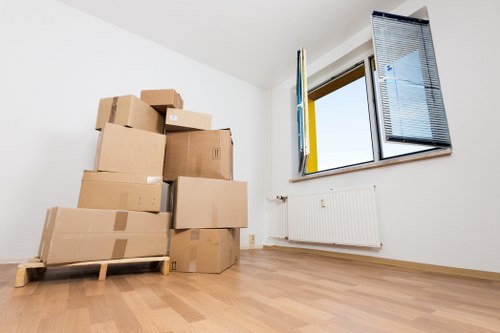Packed business items ready for transport during a Crystal Palace relocation
